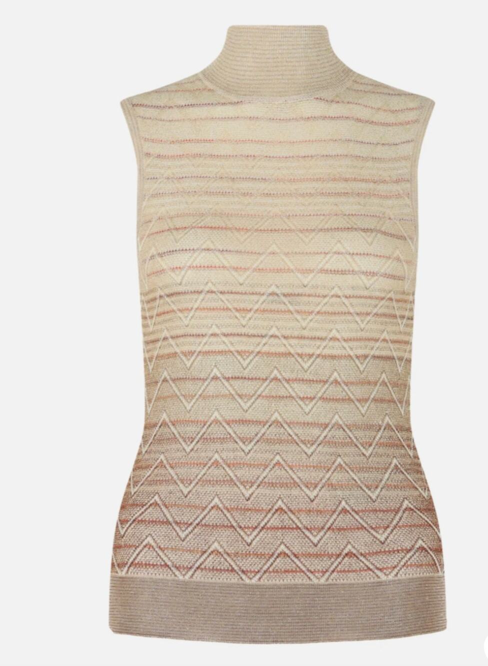 Missoni Zigzag Knit Mock Neck Sleeveless Top Size S Ivory Taupe Shimmer NWT $590